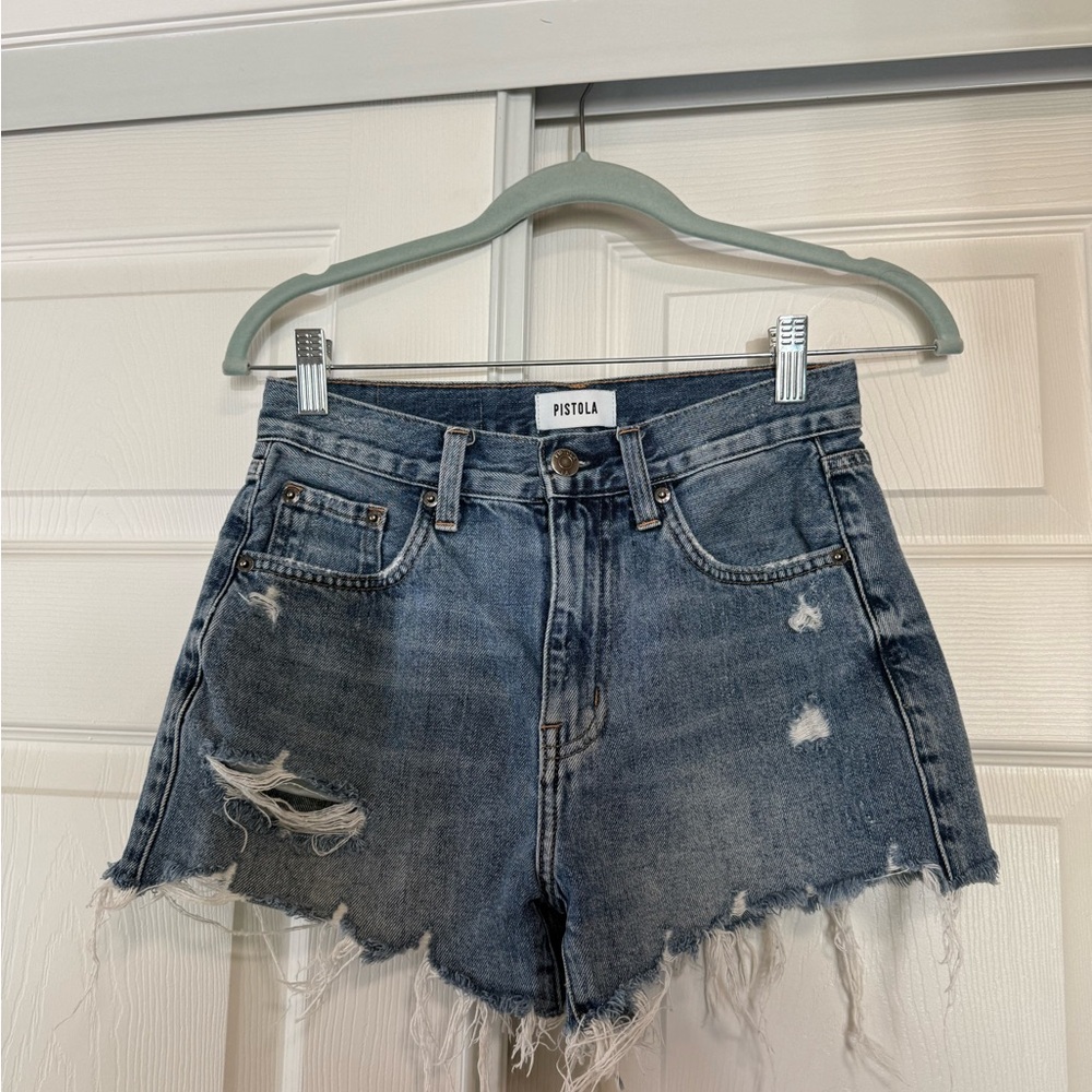 Pistola Frayed Hem Jean Shorts - Blue